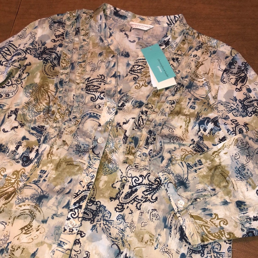 CHRISTOPHER & BANKS Blue / Gray Abstract Top PL